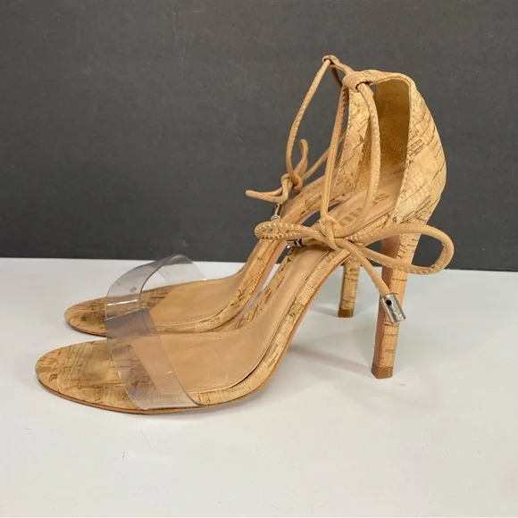 Schutz Womens Josseana Nude Beige Clear Strap Ankle Tie Heels Sandals Size 7.5 B - Picture 4 of 11